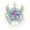 A catholic cross wrapped in vines with wings tattoo design idea