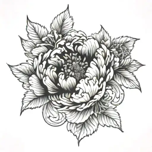 An intricate design combining a peony flower and the client's signature tattoo design idea