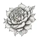 An intricate design combining a peony flower and the client's signature tattoo design idea
