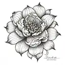 An intricate design combining a peony flower and the client's signature tattoo design idea