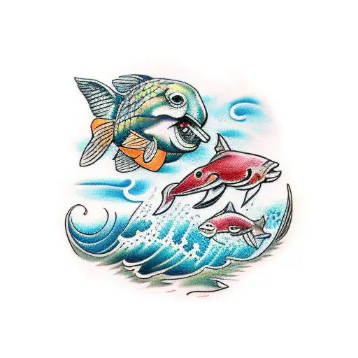 ocean sleeve with animals and divers tattoo design idea