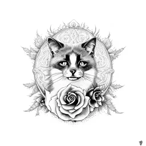 black cat with foxglove, mug and sugarskull tattoo design idea