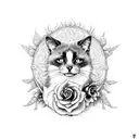 black cat with foxglove, mug and sugarskull tattoo design idea