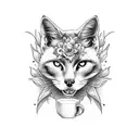 black cat with foxglove, mug and sugarskull tattoo design idea