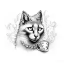 black cat with foxglove, mug and sugarskull tattoo design idea