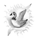 goose flying into sun tattoo design idea
