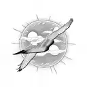 goose flying into sun tattoo design idea