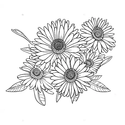 chrysanthemum, daisy, peony, daffodil, morning glory bouquet tattoo design idea