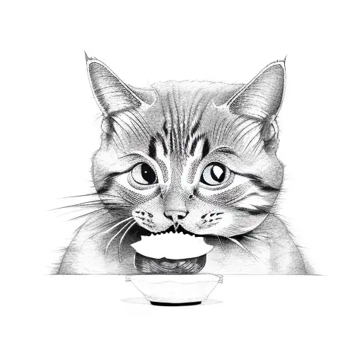 cat eating a chicken nugget tattoo design idea