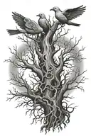 dead tree with roots doves and the phrase let go under it tattoo design idea