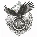 compass an eagle soaring tattoo design idea