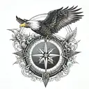 compass an eagle soaring tattoo design idea
