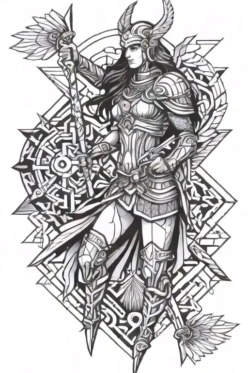 Valkyrie warrior wielding tattoo design idea