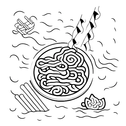 cat with ramen tattoo design idea