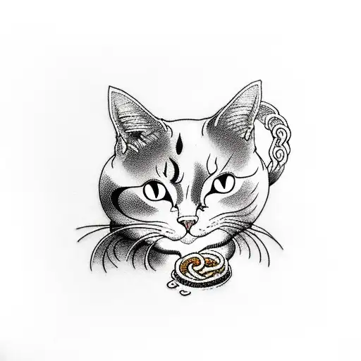 cat with ramen tattoo design idea