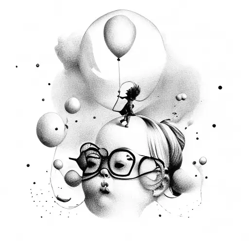 Little girl with ballon in salvador dali style tattoo design idea