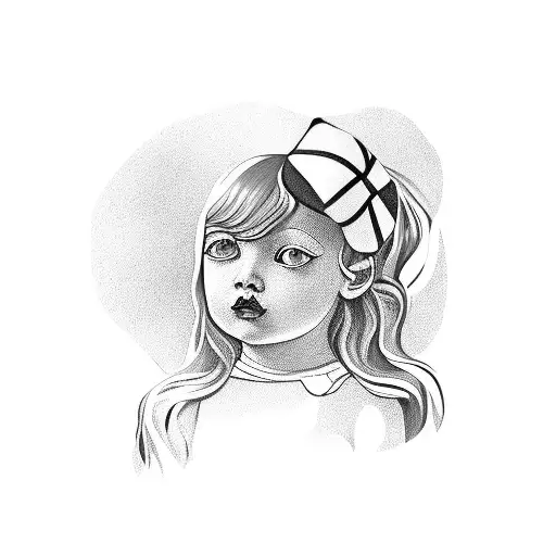 Little girl with ballon in salvador dali style tattoo design idea
