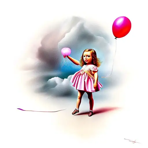 Little girl with ballon in salvador dali style tattoo design idea