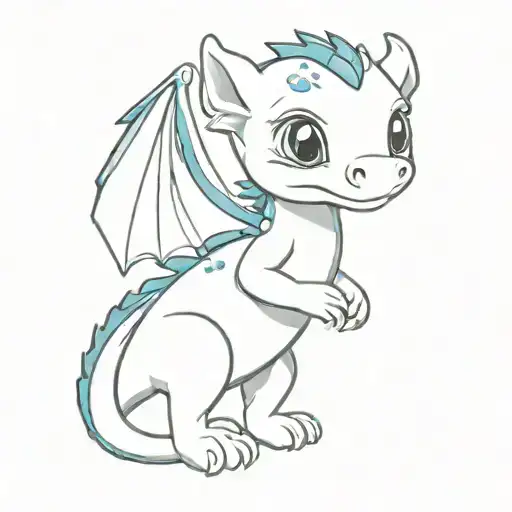  cute baby dragon, small and simple, not too much detail with shades of blue tattoo design idea