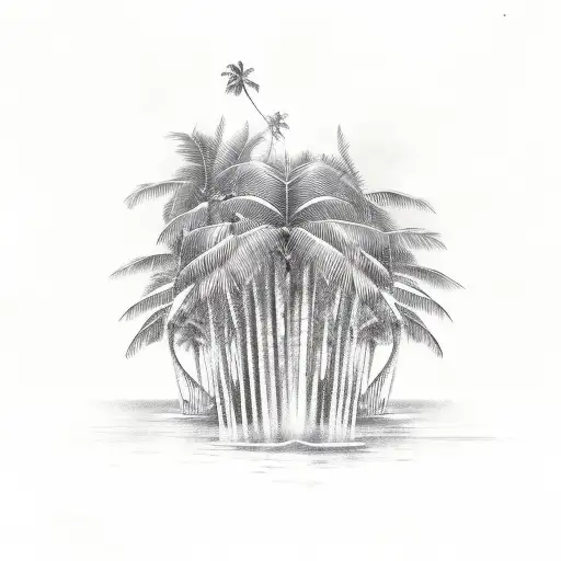 dolphins with one tall palm tree tattoo design idea