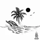 Dolphin with a palm tree in the background  tattoo design idea