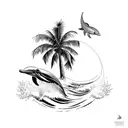 Dolphin with a palm tree in the background  tattoo design idea