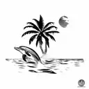 Dolphin with a palm tree in the background  tattoo design idea