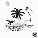 Dolphin with a palm tree in the background  tattoo design idea