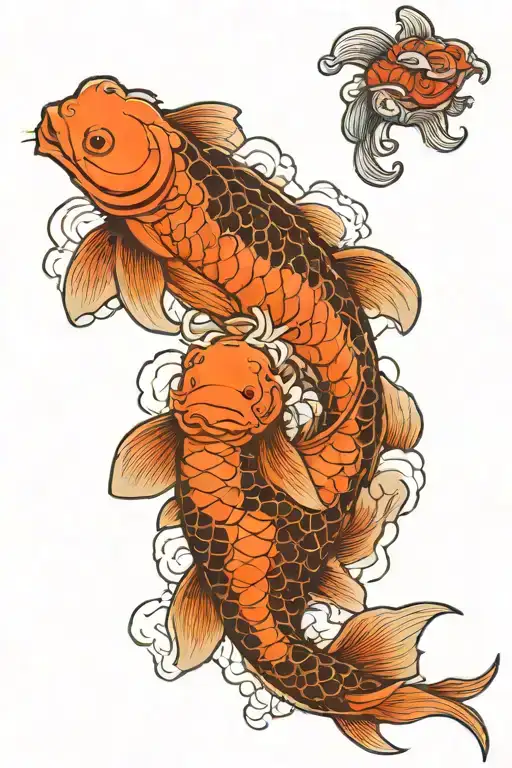 two koi fish with clouds surrounding tattoo design idea
