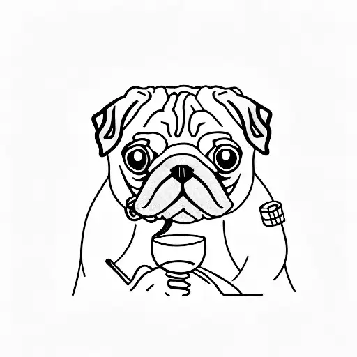pug drinking wine tattoo design idea