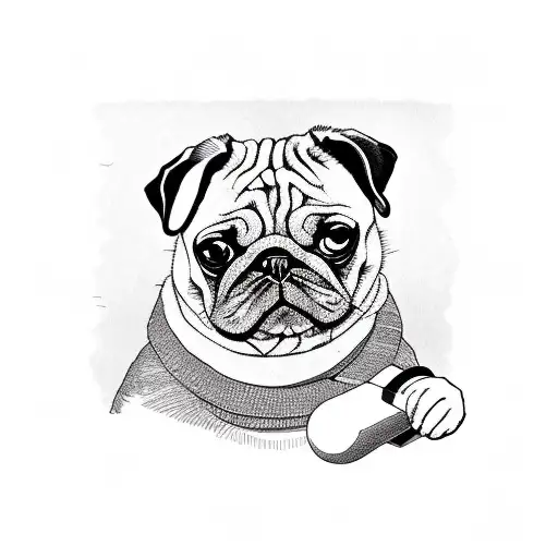 pug drinking wine tattoo design idea