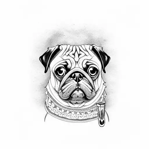 pug drinking wine tattoo design idea
