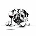 pug drinking wine tattoo design idea