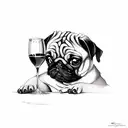 pug drinking wine tattoo design idea