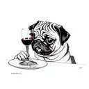 pug drinking wine tattoo design idea