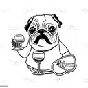 pug drinking wine tattoo design idea
