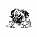 pug drinking wine tattoo design idea