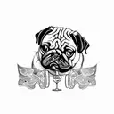 pug drinking wine tattoo design idea