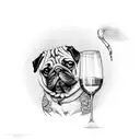 pug drinking wine tattoo design idea