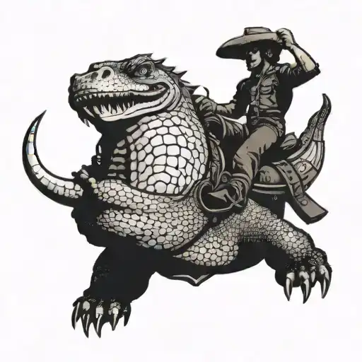 bull rider riding a gator tattoo design idea