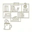 A minimalist bookshelf filled with basketballs, books, and coffee cups, representing your diverse interests and passions tattoo design idea