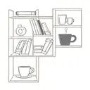 A minimalist bookshelf filled with basketballs, books, and coffee cups, representing your diverse interests and passions tattoo design idea