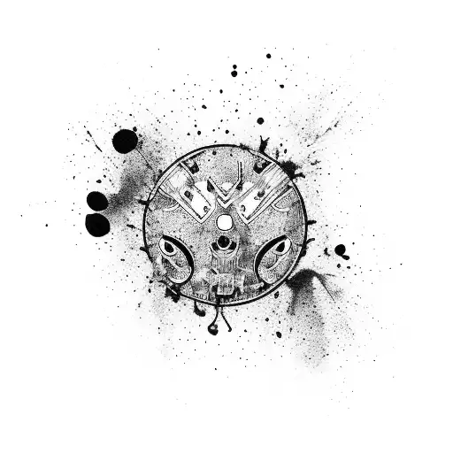 ink, splatter, trash, polka guitar tattoo design idea