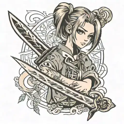 anime girl with blade cutting tattoo design idea
