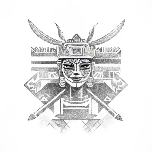 Mayan warrior with intricate face paint tattoo design idea