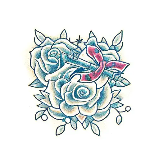 bow and arrow with flowers tattoo design idea