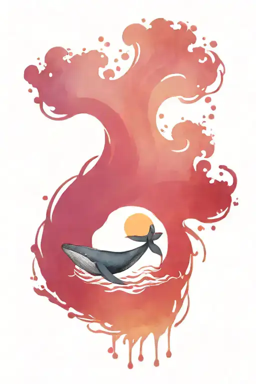 ocean waves and whale tattoo design idea