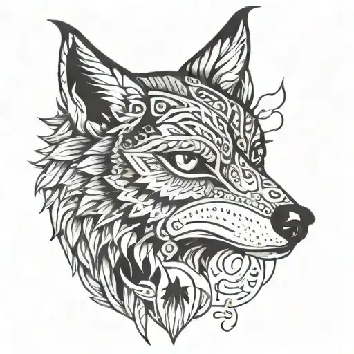half owl face and half wolf face tattoo design idea