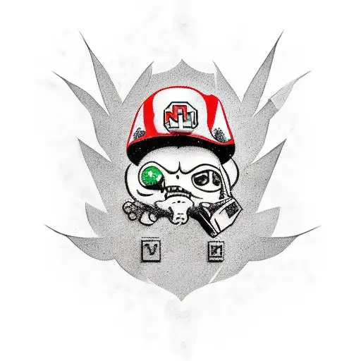 A tattoo design featuring a mix of iconic characters from Nintendo 64 games, surrounded by death metal imagery tattoo design idea
