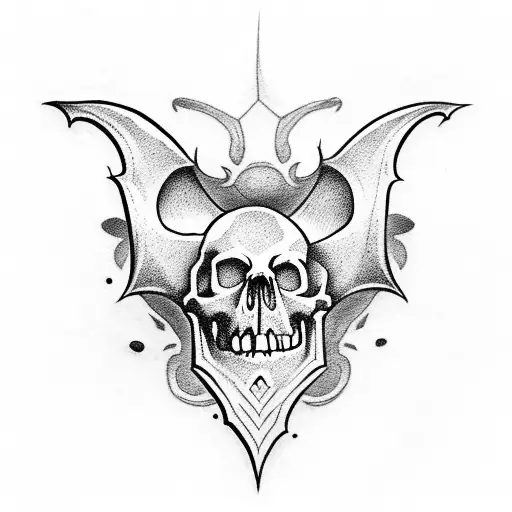 gothic skull and bats tattoo design idea